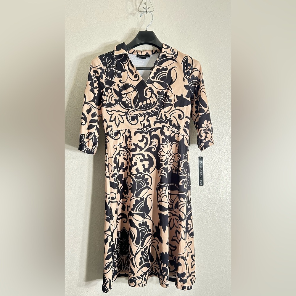 Elegant Black and Cream Floral Dress